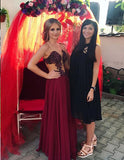 Appliques Beading Strapless Red A Line Chiffon See-through Fashion Prom Dresses OK672