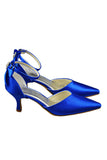 Sparkly Royal Blue Ankle Strap Low-Heel Party Shoes S88