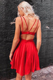 A-line Short V Neck Red Prom Dress Cocktail Graduation Homecoming Dress OKZ66