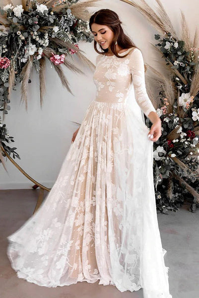 Vintage Lace A-line 3/4 Sleeves Wedding Dress Elegant Backless