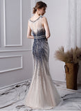 Elegant Mermaid Long Tulle Beading Prom Dress OKL24