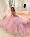 A Line Tulle Beaded V-neck Prom Dress Long Formal Evening Dress OK1303