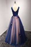 Beautiful V-neck Floor-length A Line Long Prom Dresses With Flowers OK583