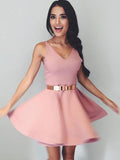 A Line V Neck Mini Cheap Backless Cute Homecoming Dress OKB64