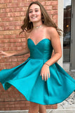 Simple A Line Short Strapless Sweetheart Neck Satin Cheap Homecoming Dress OKB69