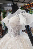 Elegant Ball Gown Big Wedding Dress, Appliques Bridal Dress with Short Sleeves OKN73