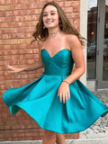 Simple A Line Short Strapless Sweetheart Neck Satin Cheap Homecoming Dress OKB69